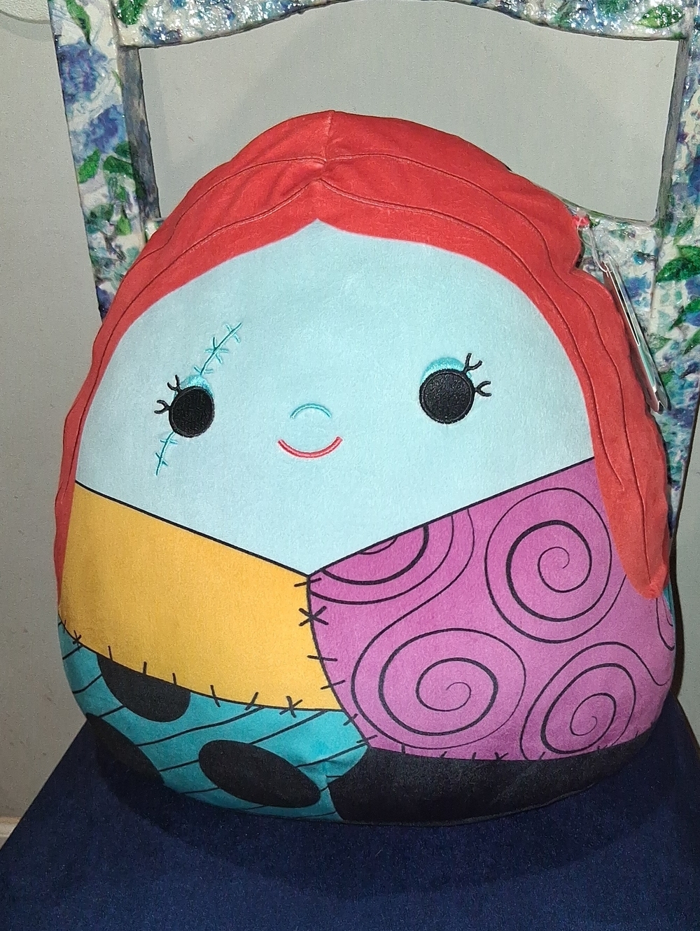 Squishmallow "Sally"Plush Patchwork Character Pillow - Red Hair, Light Blue Face